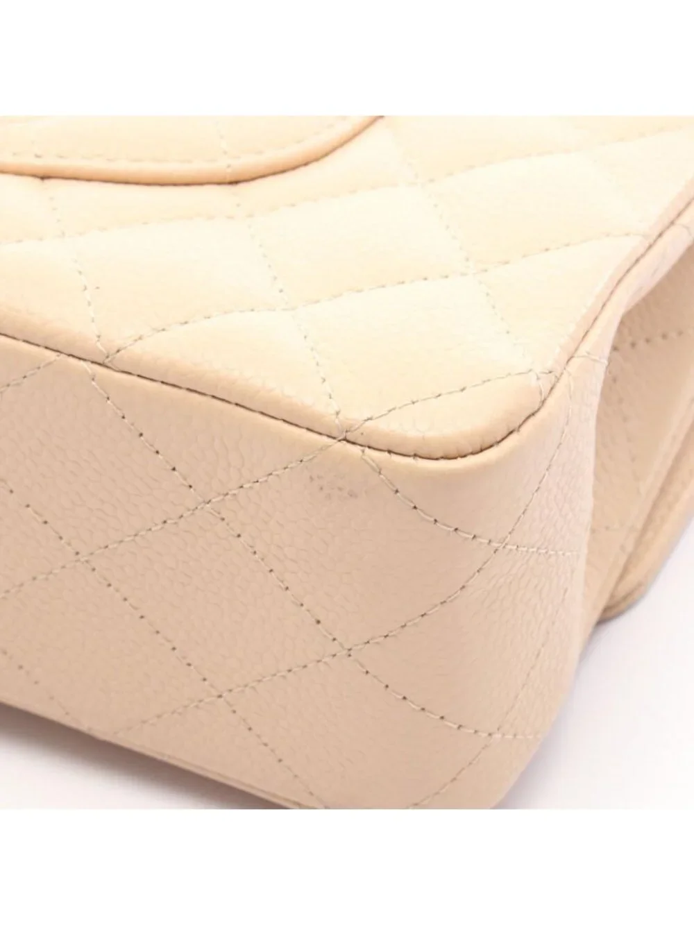 Chanel Shoulder Bag Quilted Double Flap Beige Caviar Leather Chain